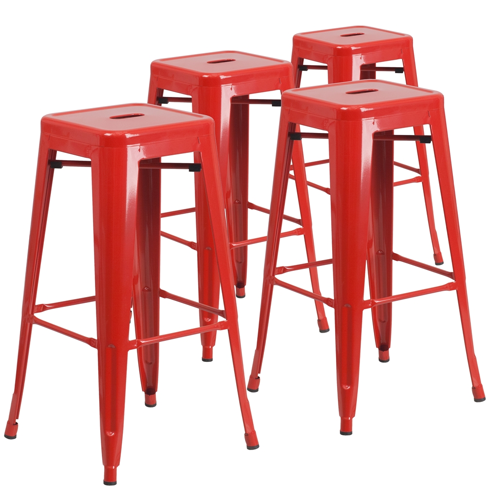 4 Pk. 30'' High Backless Red Metal Indoor-Outdoor Barstool with Square Seat. Picture 1