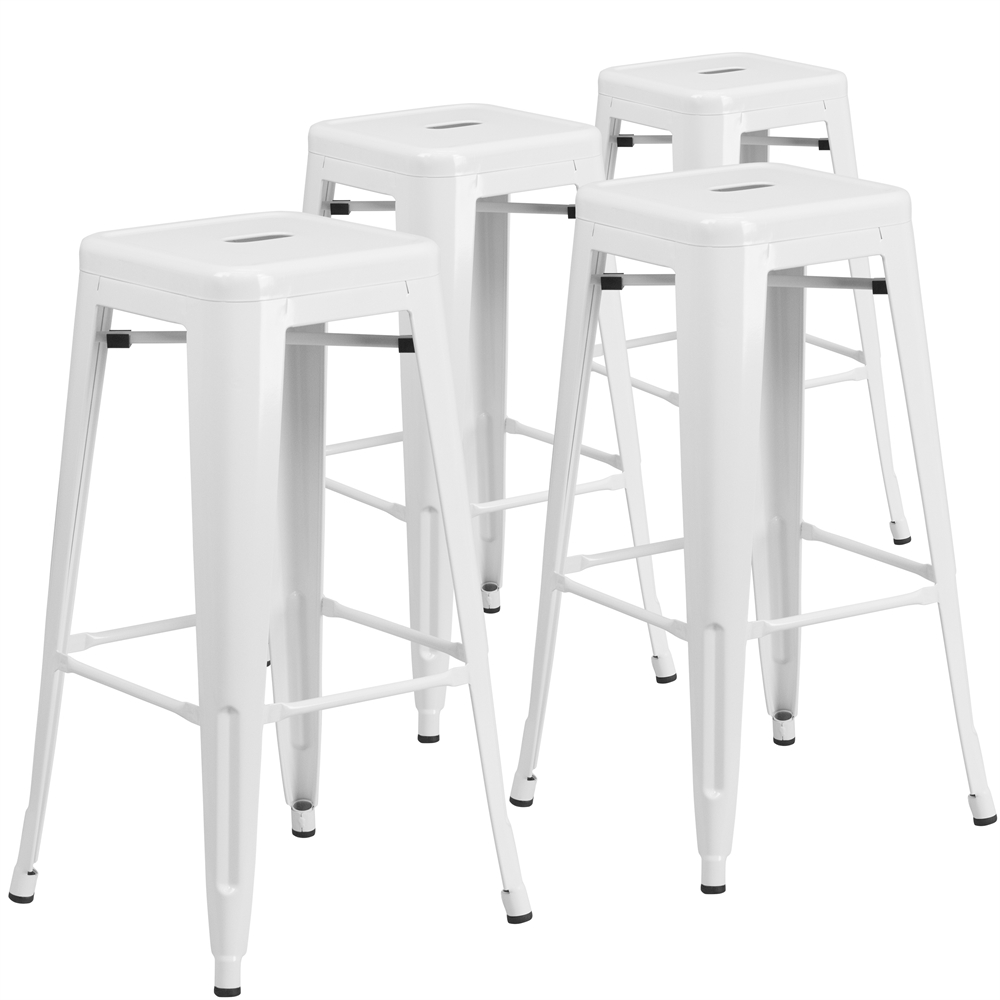 4 Pk. 30'' High Backless White Metal Indoor-Outdoor Barstool with Square Seat. Picture 1