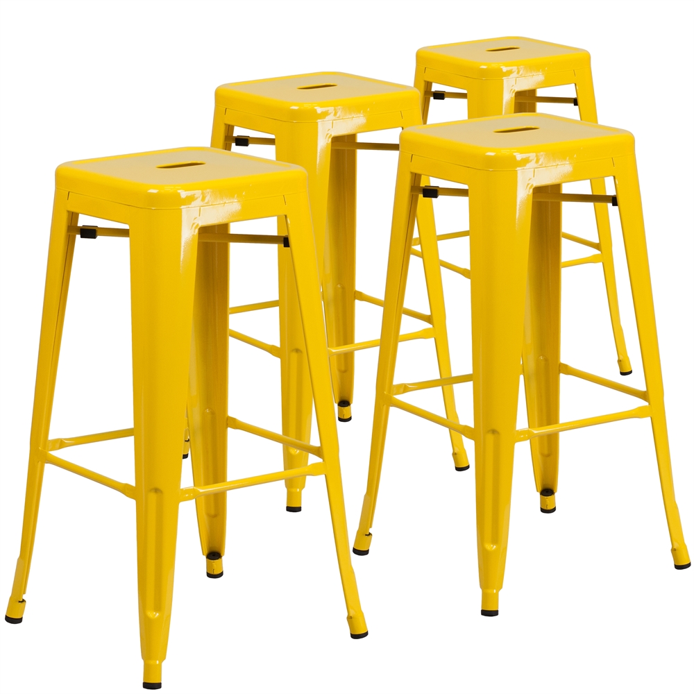 4 Pk. 30'' High Backless Yellow Metal Indoor-Outdoor Barstool with Square Seat. Picture 1