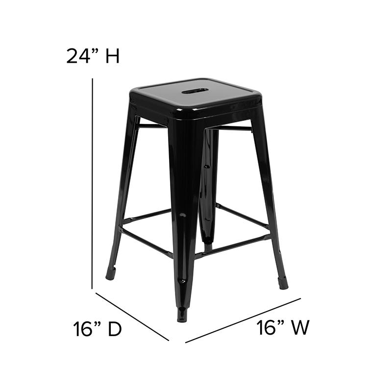 24" High Metal Counter-Height, Indoor Bar Stool in Black - Stackable Set of 4. Picture 5