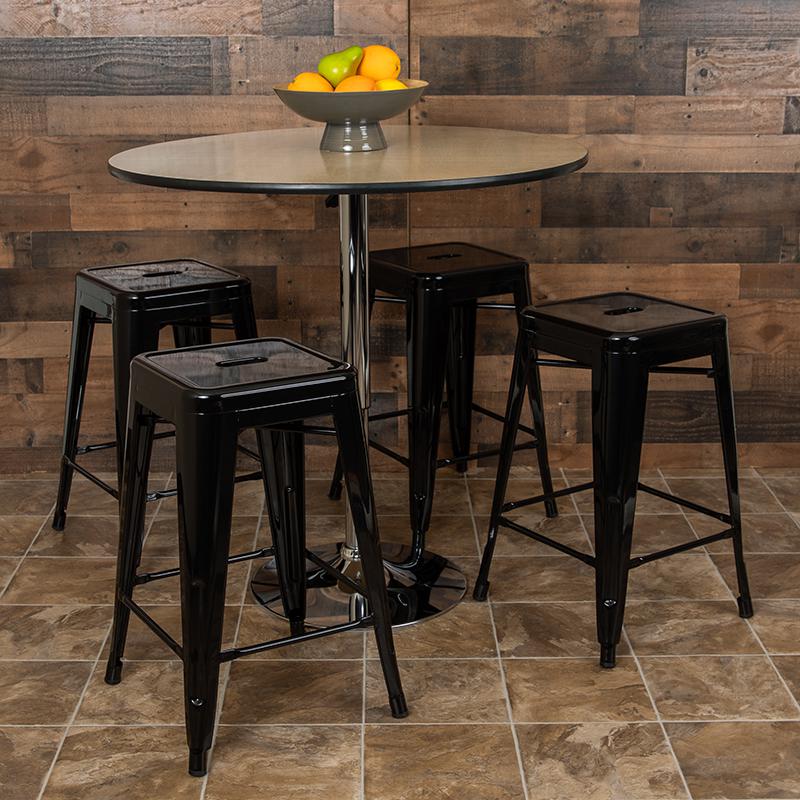 24" High Metal Counter-Height, Indoor Bar Stool in Black - Stackable Set of 4. Picture 3