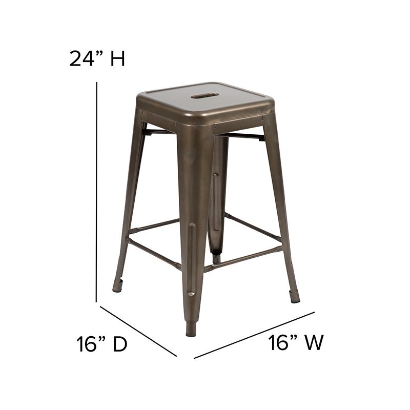 24" High Metal Counter-Height, Indoor Bar Stool in Gun Metal Gray - Stackable Set of 4. Picture 5