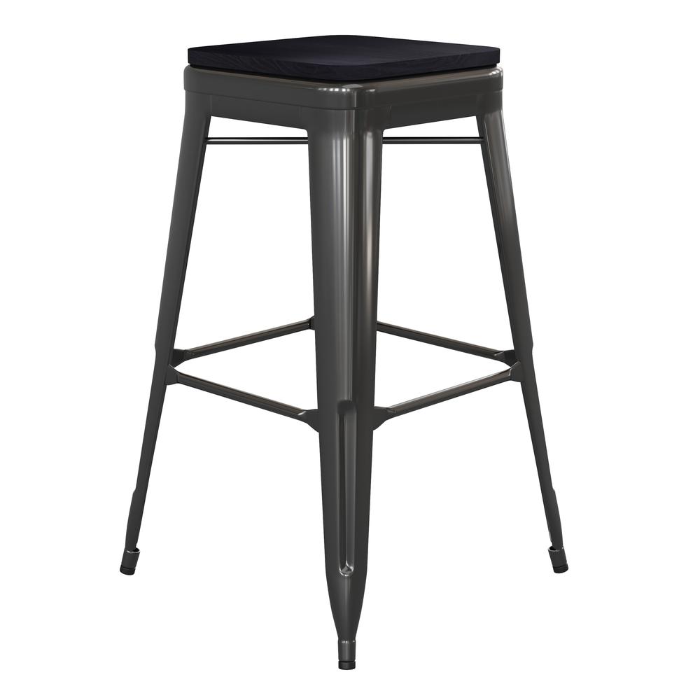 Cierra Set of 4 Commercial Grade 24" High Backless Silver Metal Indoor Counter Height Stools with Gray All-Weather Poly Resin Seats. Picture 2