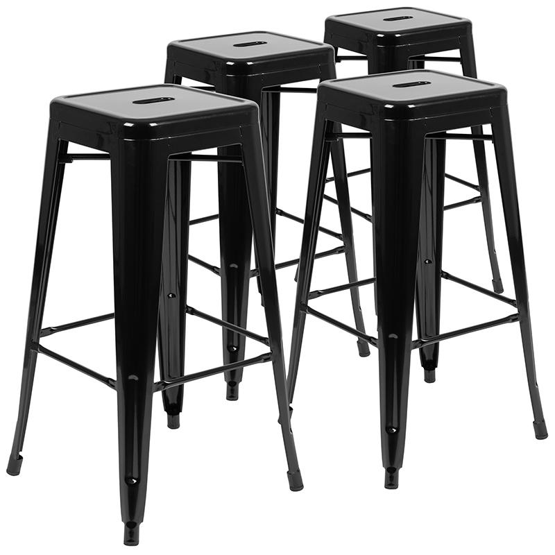 30" High Metal Indoor Bar Stool in Black - Stackable Set of 4. The main picture.