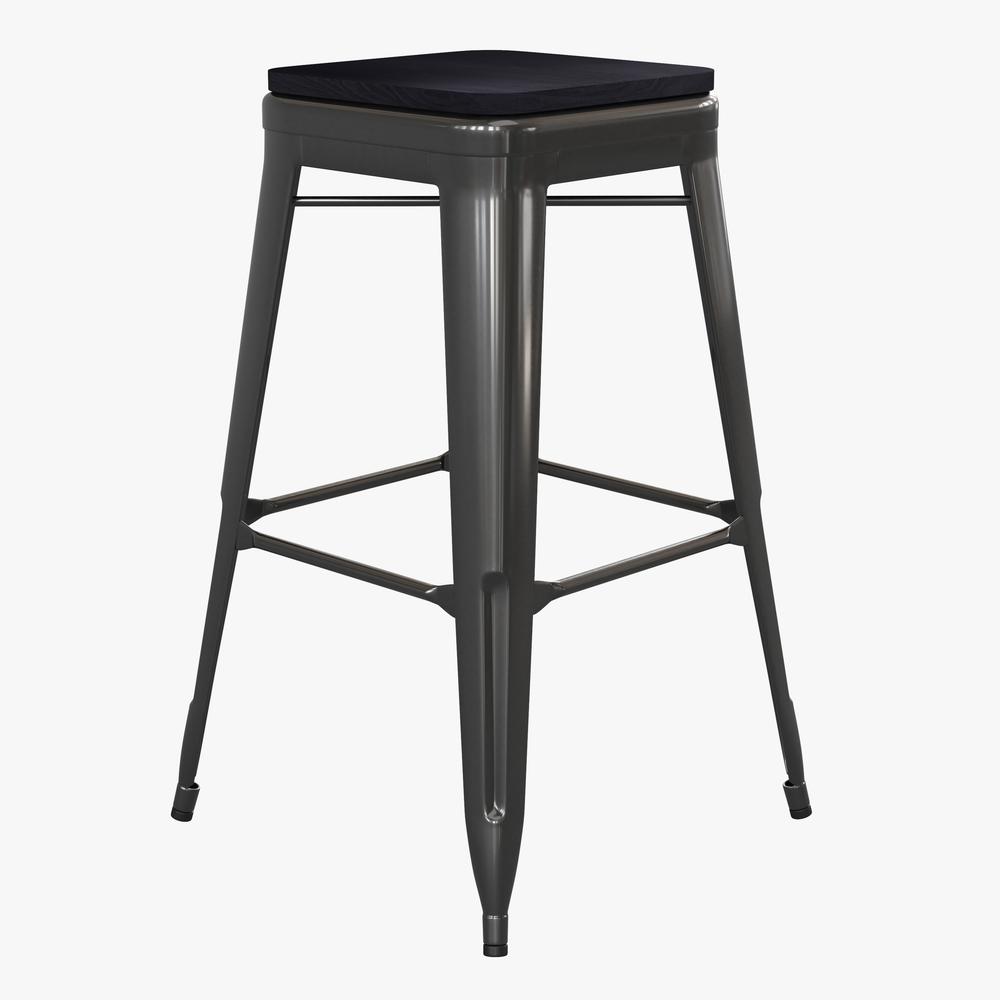 Cierra Set of 4 Commercial Grade 30" High Backless Black Metal Indoor Bar Height Stools with Black All-Weather Poly Resin Seats. Picture 2