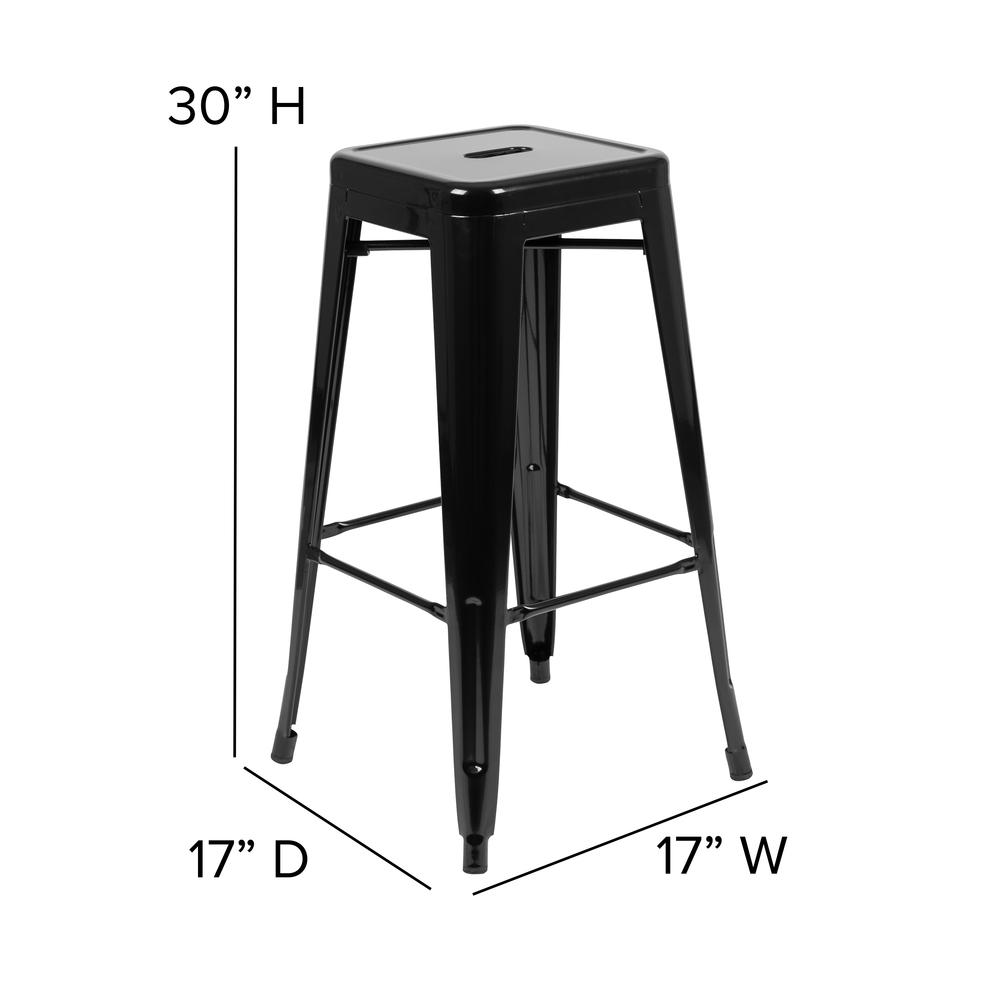 Cierra Set of 4 Commercial Grade 30" High Backless Black Metal Indoor Bar Height Stools with Black All-Weather Poly Resin Seats. Picture 5
