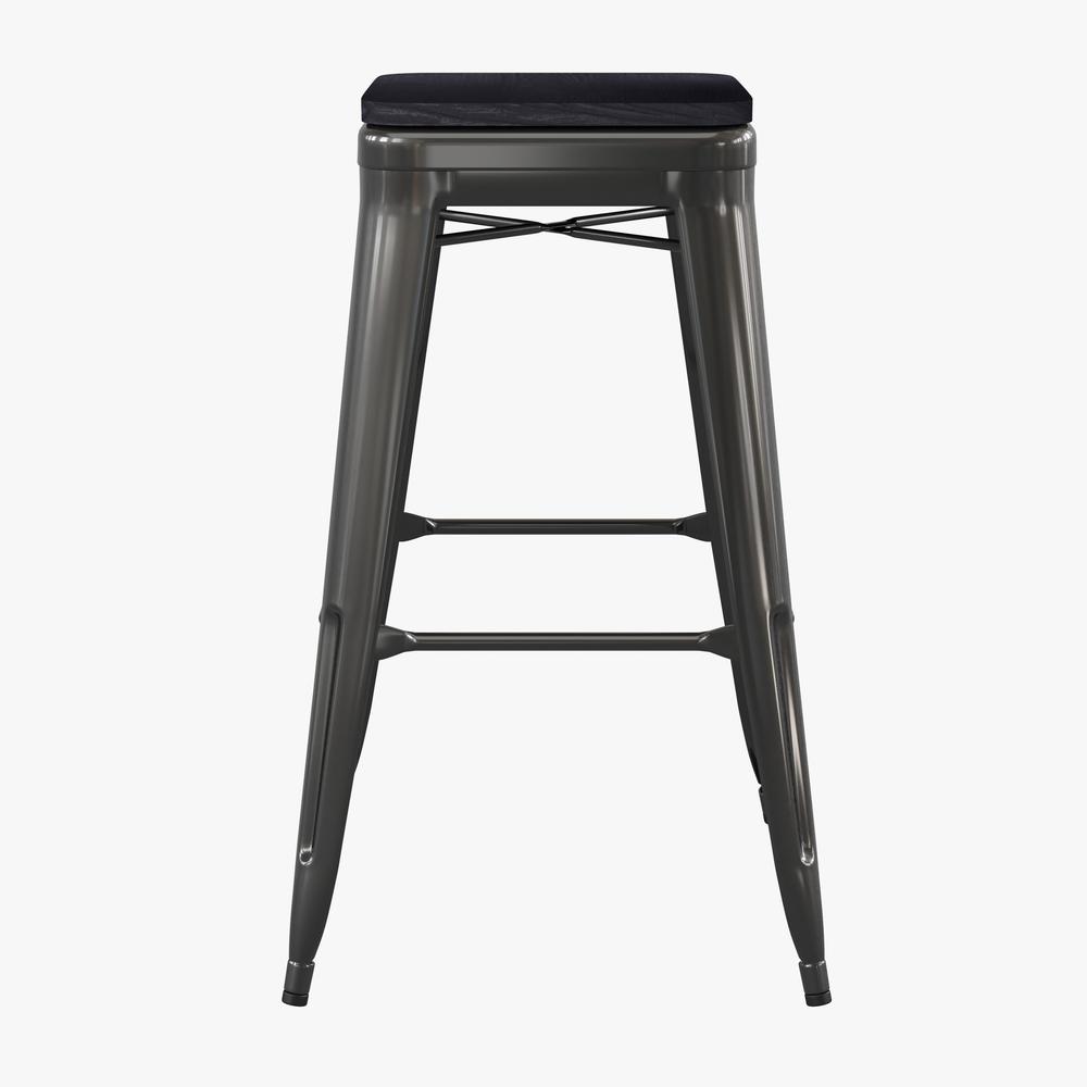 Cierra Set of 4 Commercial Grade 30" High Backless Black Metal Indoor Bar Height Stools with Black All-Weather Poly Resin Seats. Picture 9