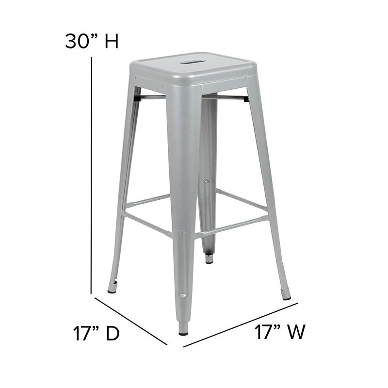 30" High Metal Indoor Bar Stool in Silver - Stackable Set of 4. Picture 5
