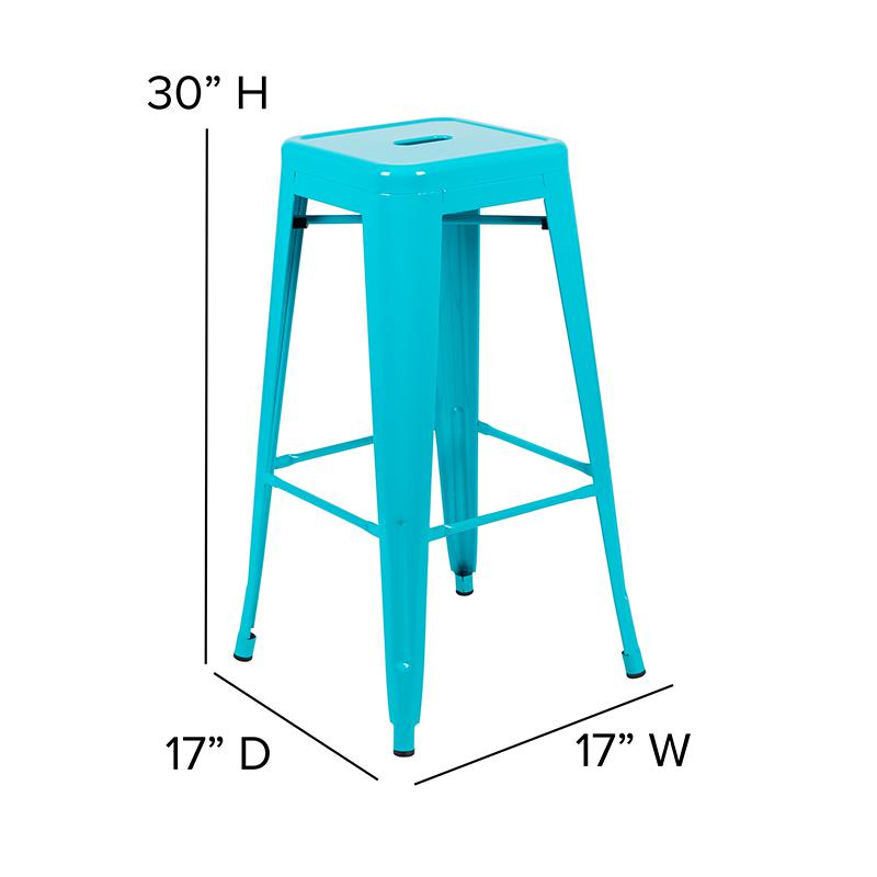 30" High Metal Indoor Bar Stool in Teal - Stackable Set of 4. Picture 5