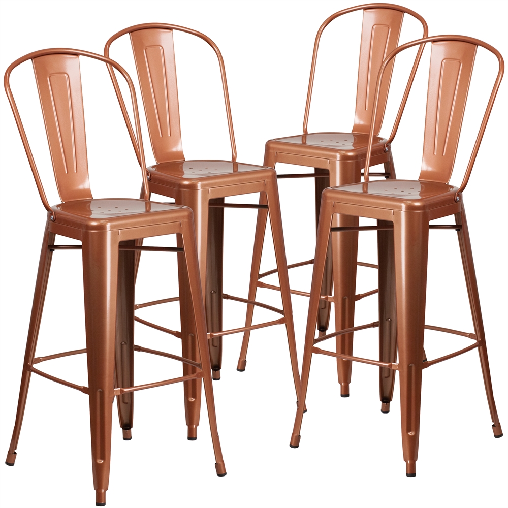 4 Pk. 30'' High Copper Metal Indoor-Outdoor Barstool with Back. Picture 1