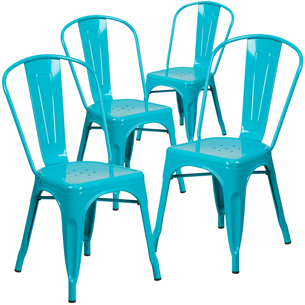 4 Pk. Crystal Blue Metal Indoor-Outdoor Stackable Chair. Picture 1