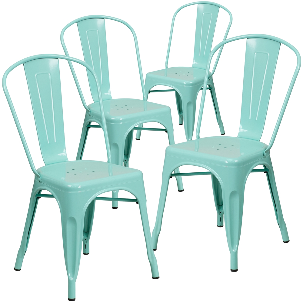 4 Pk. Mint Green Metal Indoor-Outdoor Stackable Chair. Picture 1