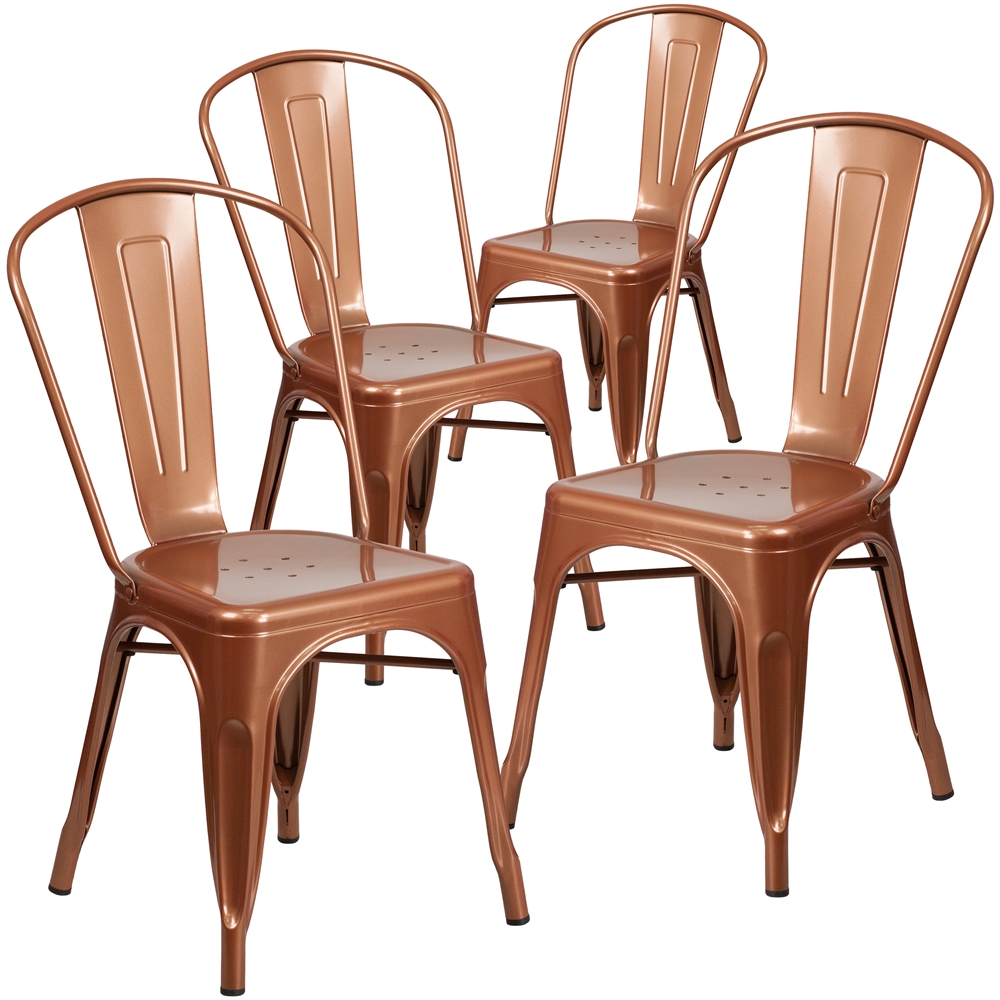 4 Pk. Copper Metal Indoor-Outdoor Stackable Chair. Picture 1