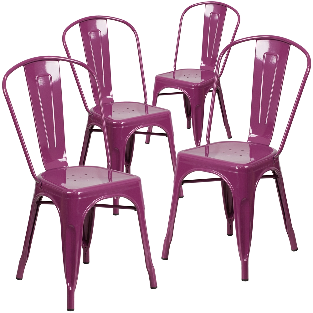 4 Pk. Purple Metal Indoor-Outdoor Stackable Chair. Picture 1