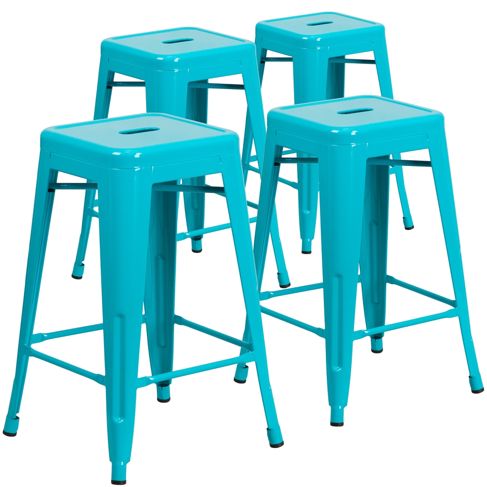 4 Pk. 24'' High Backless Crystal Blue Indoor-Outdoor Counter Height Stool. The main picture.