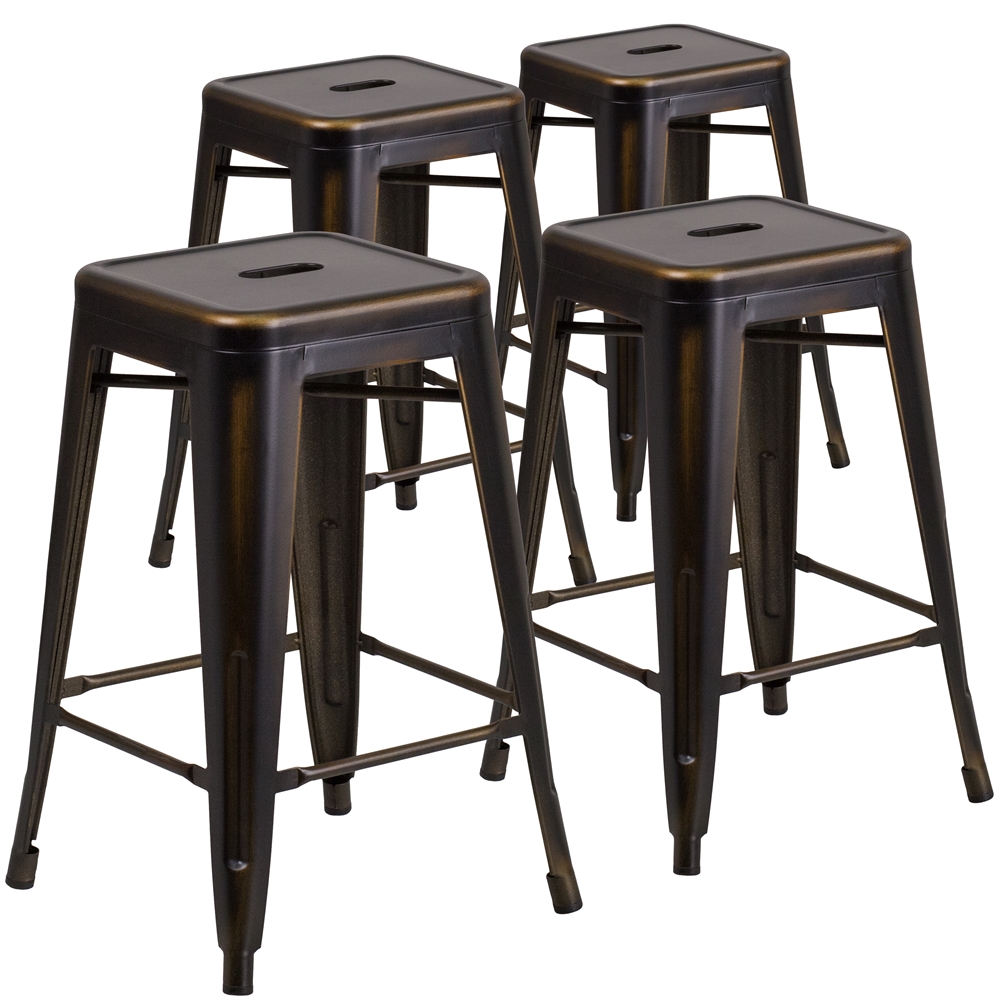4 Pk. 24'' High Backless Distressed Copper Metal Indoor Counter Height Stool. The main picture.