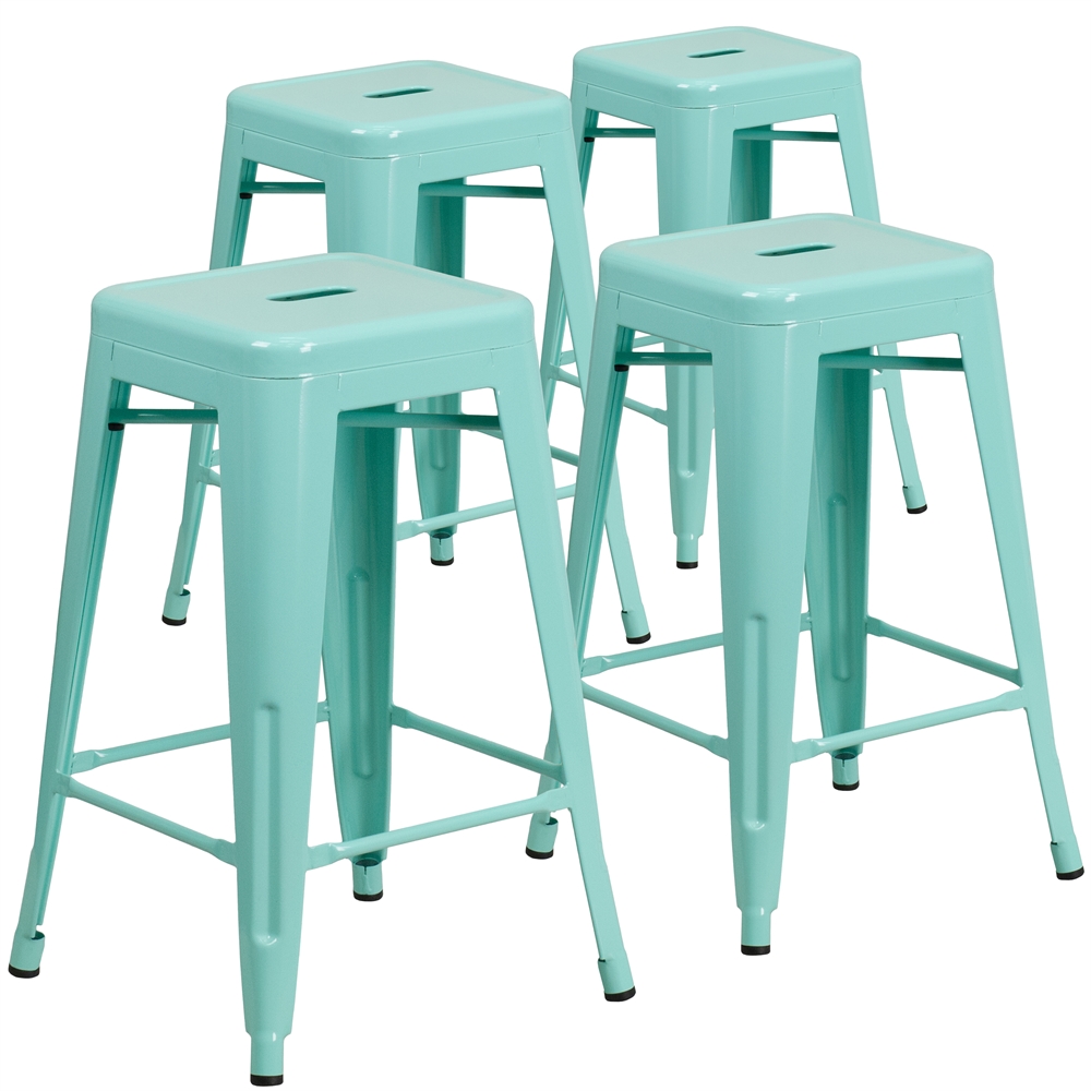 4 Pk. 24'' High Backless Mint Green Indoor-Outdoor Counter Height Stool. Picture 1
