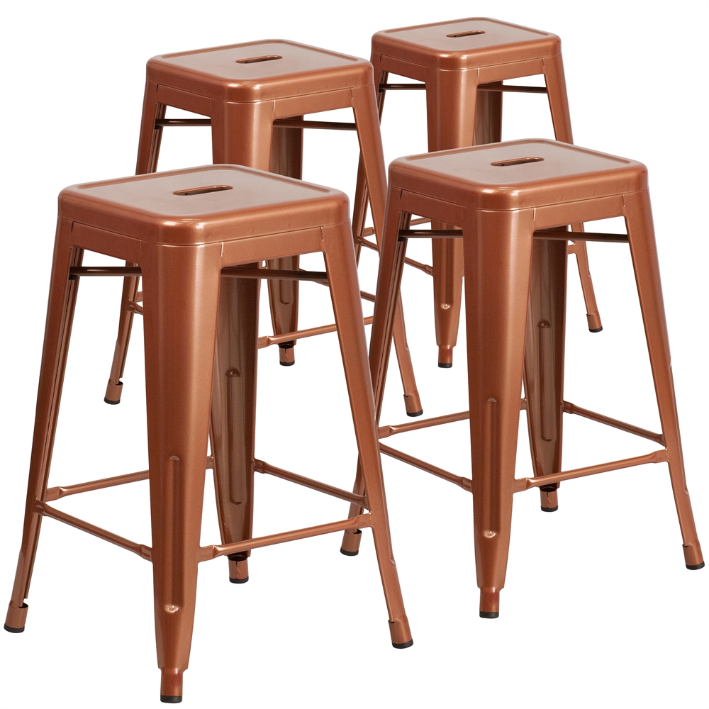4 Pk. 24'' High Backless Copper Indoor-Outdoor Counter Height Stool. The main picture.
