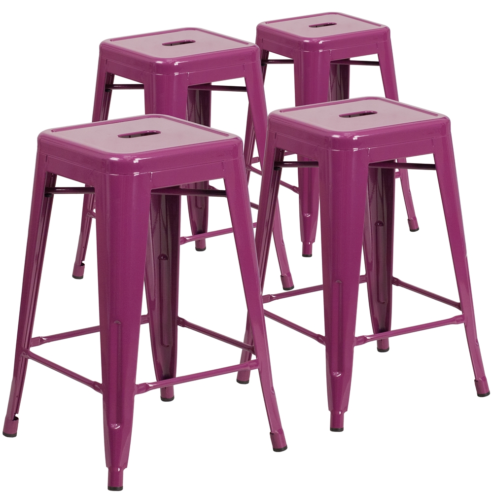4 Pk. 24'' High Backless Purple Indoor-Outdoor Counter Height Stool. Picture 1