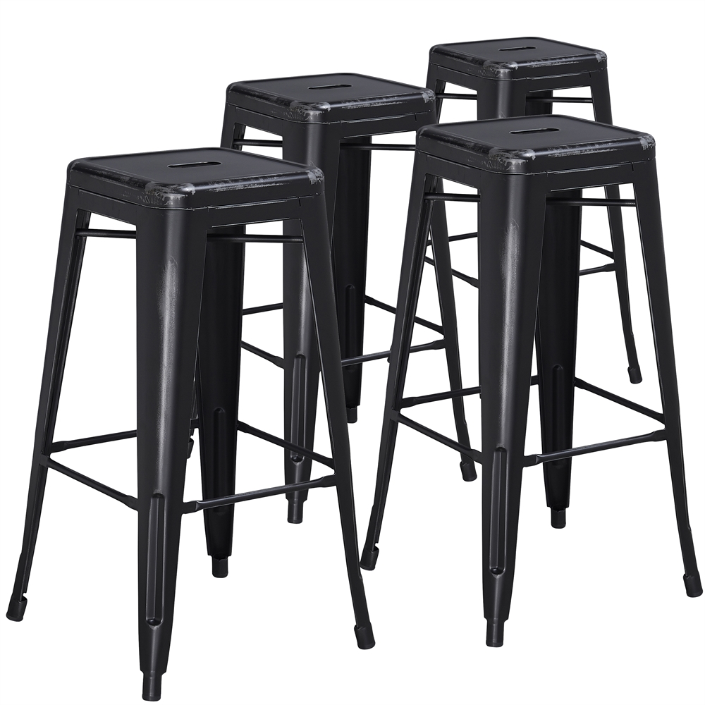 4 Pk. 30'' High Backless Distressed Black Metal Indoor Barstool. Picture 1