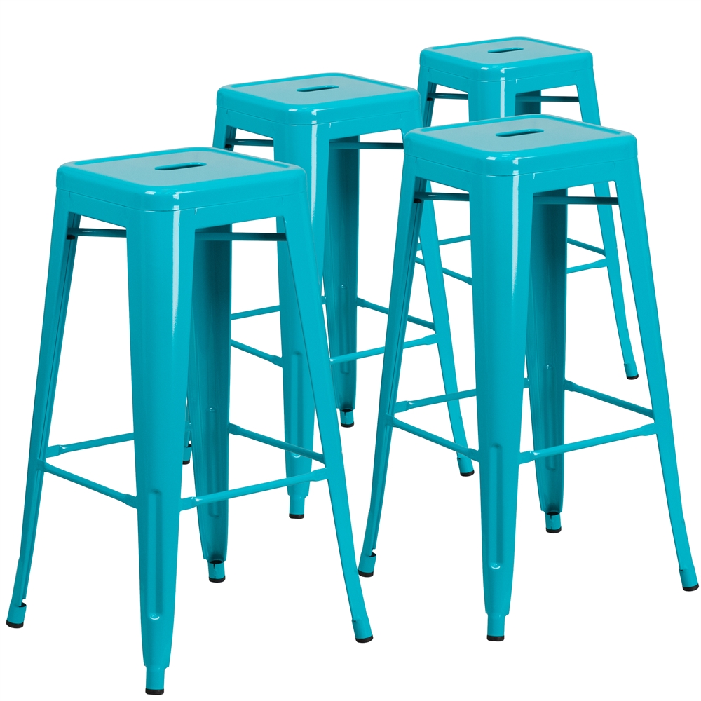 4 Pk. 30'' High Backless Crystal Blue Indoor-Outdoor Barstool. Picture 1