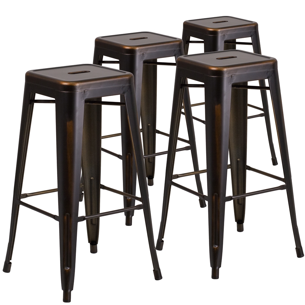 4 Pk. 30'' High Backless Distressed Copper Metal Indoor Barstool. The main picture.