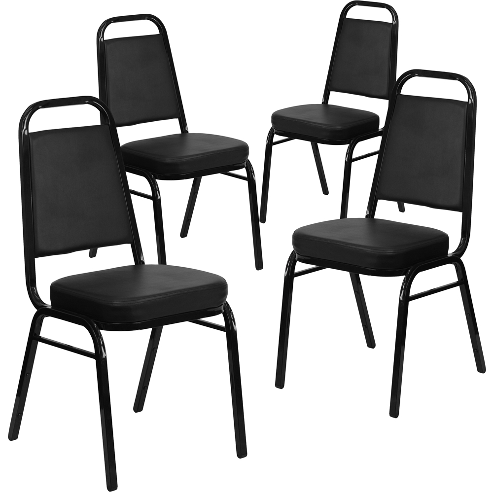 4 Pk. HERCULES Series Trapezoidal Back Stacking Banquet Chair with Black Vinyl and 2.5'' Thick Seat - Black Frame. Picture 1