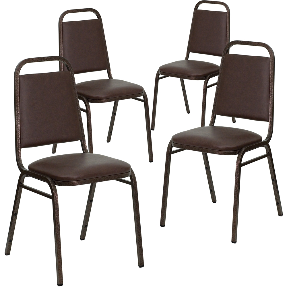 4 Pk. HERCULES Series Trapezoidal Back Stacking Banquet Chair with Brown Vinyl and 1.5'' Thick Seat - Copper Vein Frame. Picture 1