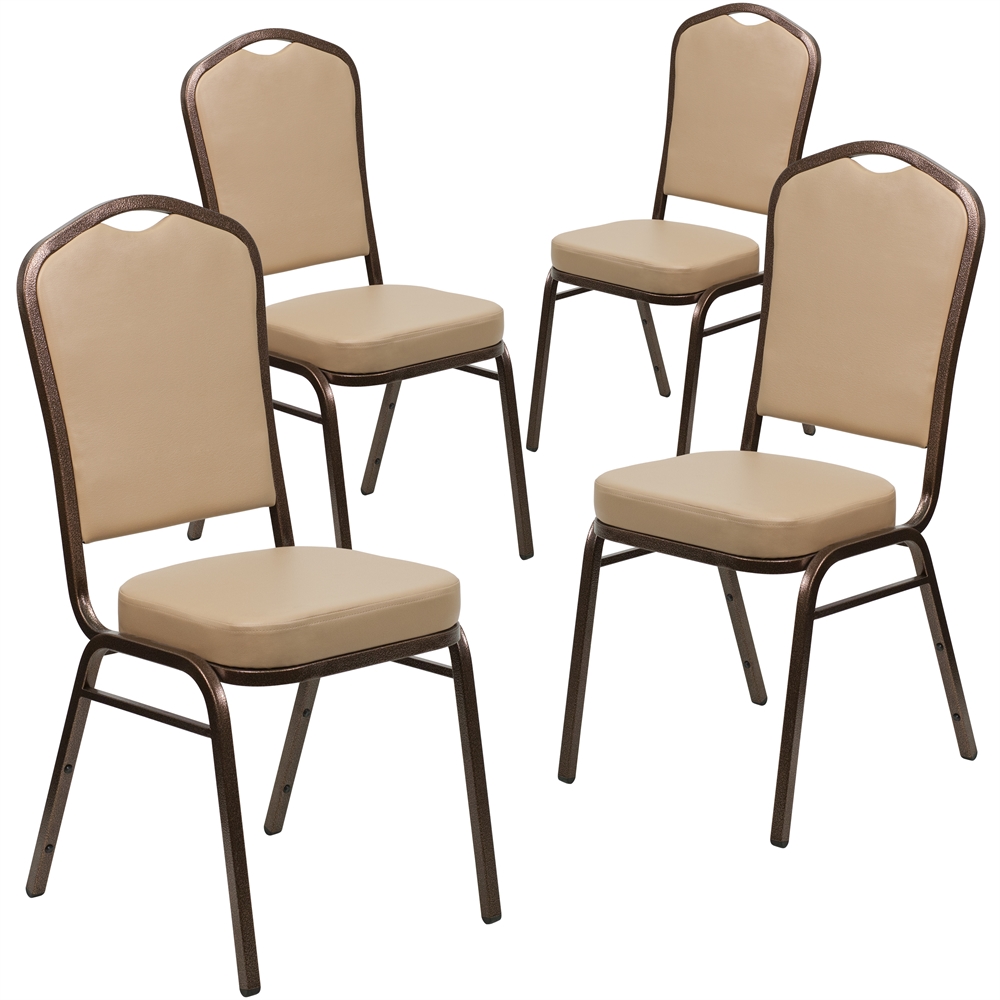 4 Pk. HERCULES Series Crown Back Stacking Banquet Chair with Tan Vinyl and 2.5'' Thick Seat - Copper Vein Frame. Picture 1