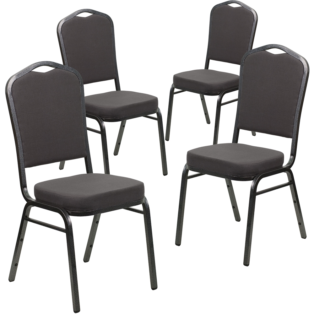 4 Pk. HERCULES Series Crown Back Stacking Banquet Chair with Gray Fabric and 2.5'' Thick Seat - Silver Vein Frame. Picture 1