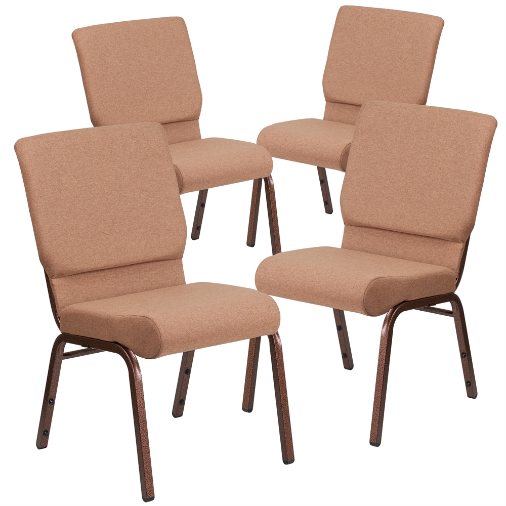 4 Pk. HERCULES Series 18.5''W Brown Fabric Stacking Church Chair with 4.25'' Thick Seat - Copper Vein Frame. Picture 1