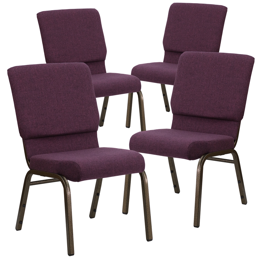 4 Pk. HERCULES Series 18.5''W Plum Fabric Stacking Church Chair with 4.25'' Thick Seat - Gold Vein Frame. Picture 1