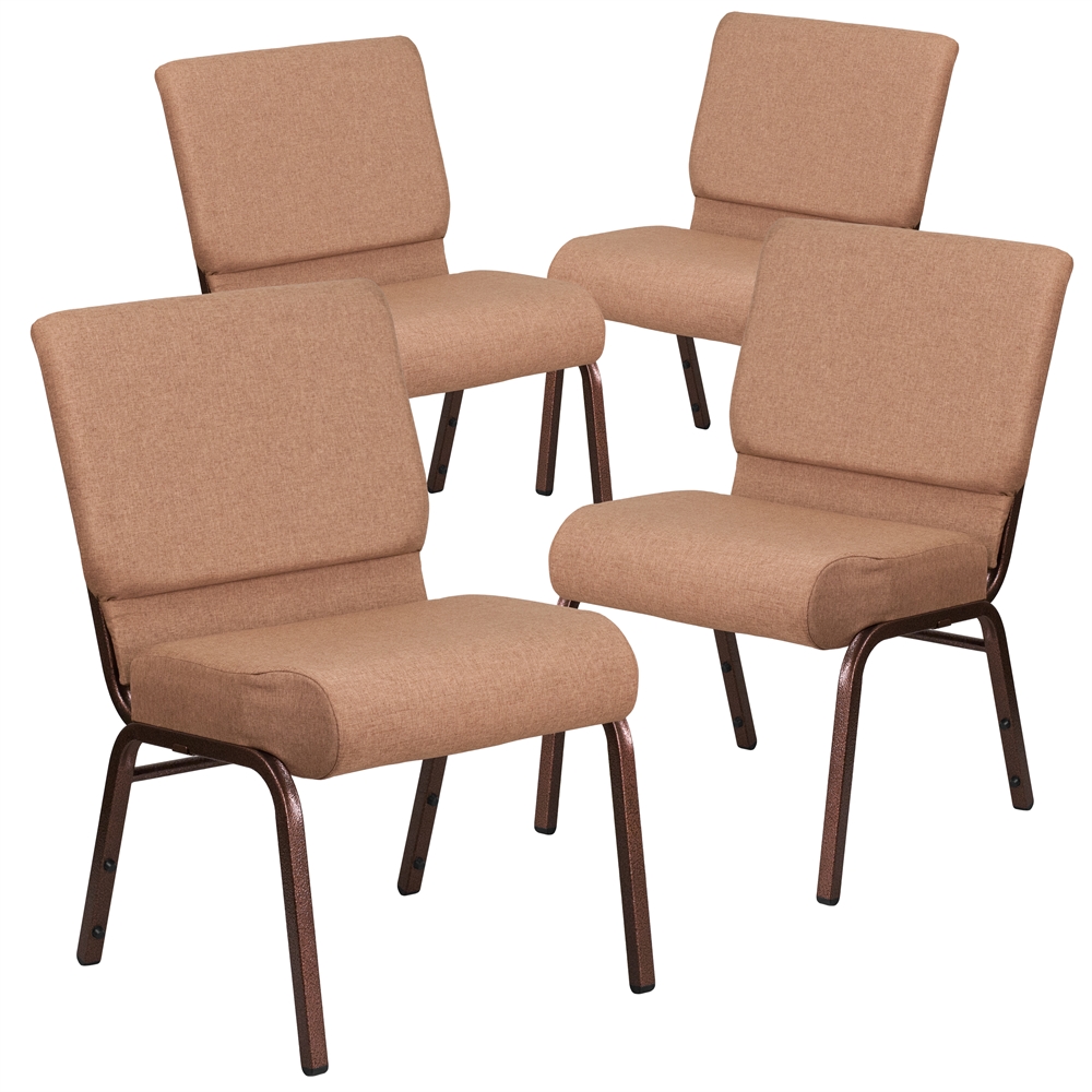 4 Pk. HERCULES Series 21'' Extra Wide Brown Fabric Stacking Church Chair with 4'' Thick Seat - Copper Vein Frame. Picture 1