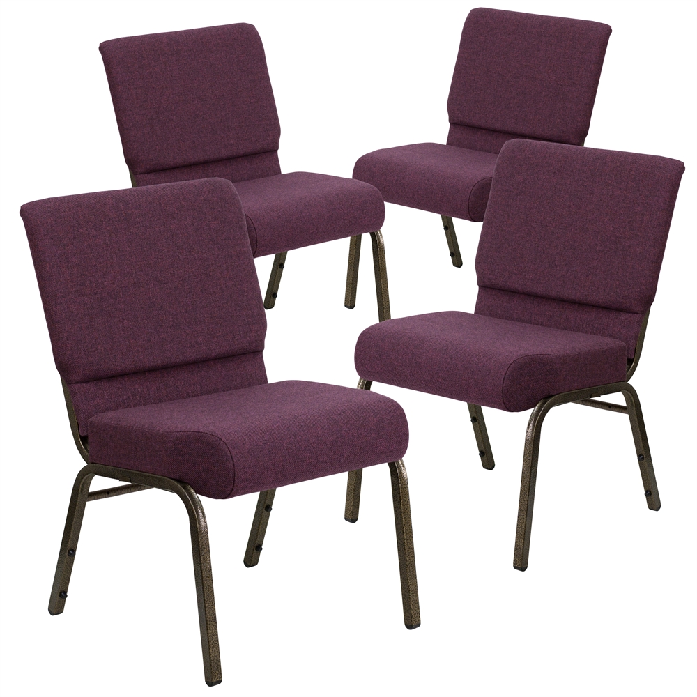 4 Pk. HERCULES Series 21'' Extra Wide Plum Fabric Stacking Church Chair with 4'' Thick Seat - Gold Vein Frame. Picture 1