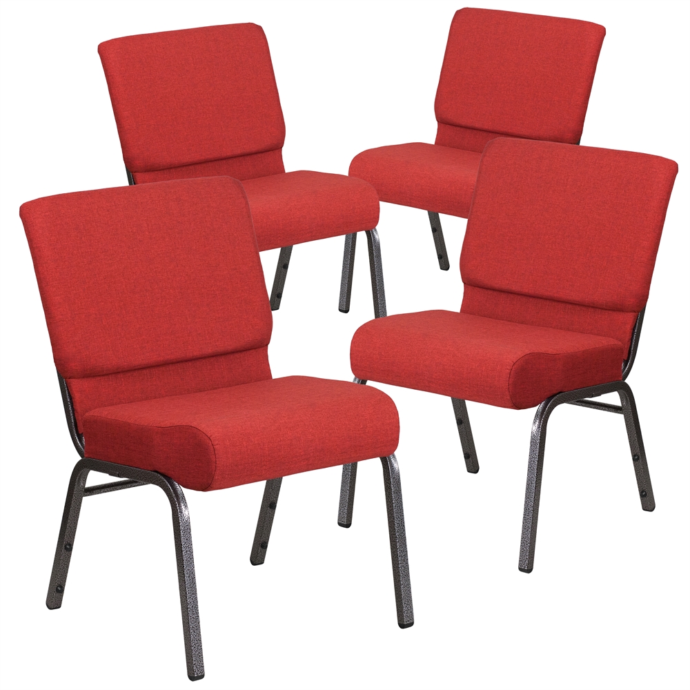 4 Pk. HERCULES Series 21'' Extra Wide Crimson Fabric Stacking Church Chair with 4'' Thick Seat - Silver Vein Frame. Picture 1