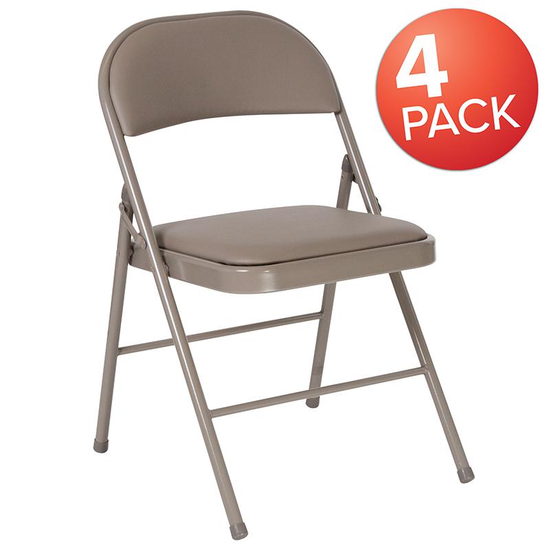 4 Pk. HERCULES Series Double Braced Gray Vinyl Folding Chair. Picture 1
