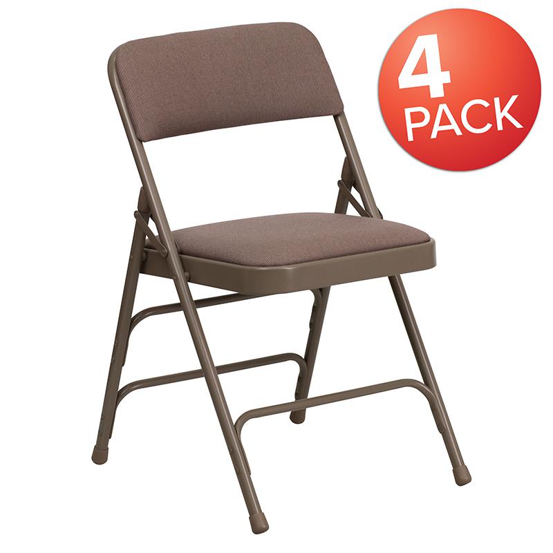 4 Pk. HERCULES Series Curved Triple Braced & Double Hinged Beige Fabric Metal Folding Chair. Picture 1