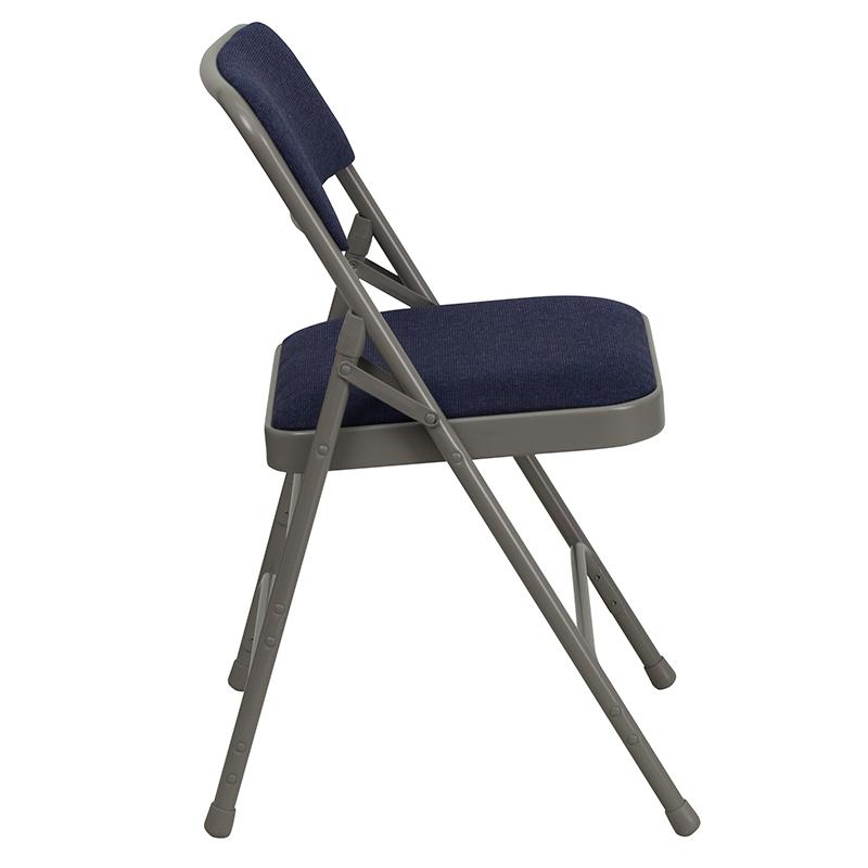 4 Pk. HERCULES Series Curved Triple Braced & Double Hinged Navy Fabric Metal Folding Chair. Picture 2