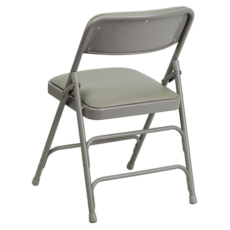 4 Pk. HERCULES Series Curved Triple Braced & Double Hinged Gray Vinyl Metal Folding Chair. Picture 3