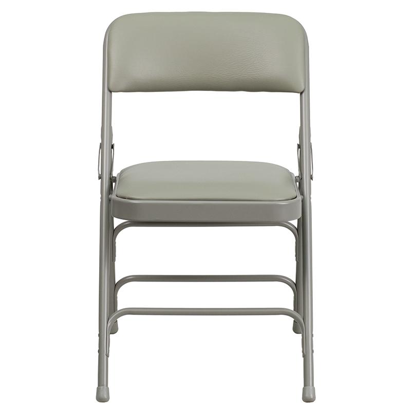 4 Pk. HERCULES Series Curved Triple Braced & Double Hinged Gray Vinyl Metal Folding Chair. Picture 4