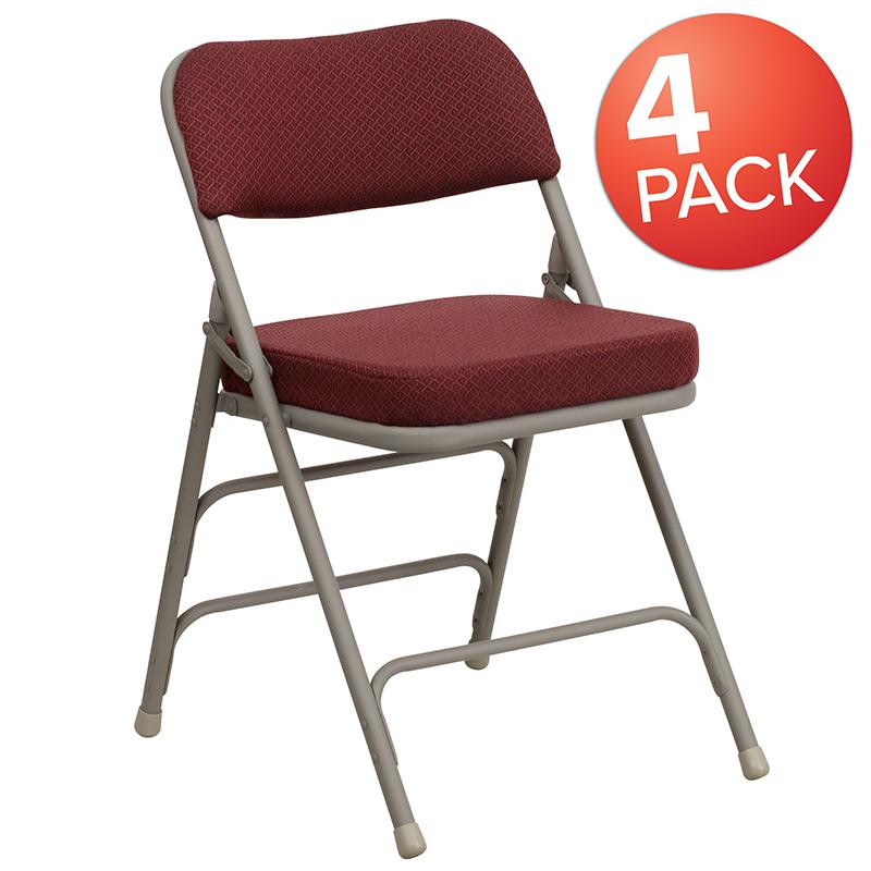 4 Pk. HERCULES Series Premium Curved Triple Braced & Double Hinged Burgundy Fabric Metal Folding Chair. Picture 1