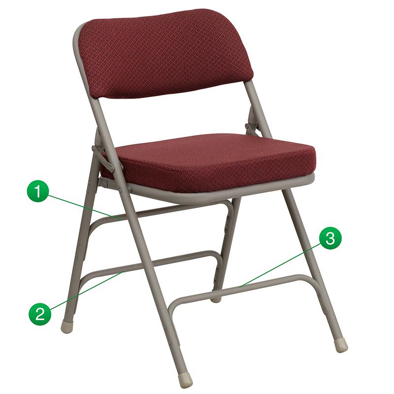 4 Pk. HERCULES Series Premium Curved Triple Braced & Double Hinged Burgundy Fabric Metal Folding Chair. Picture 5