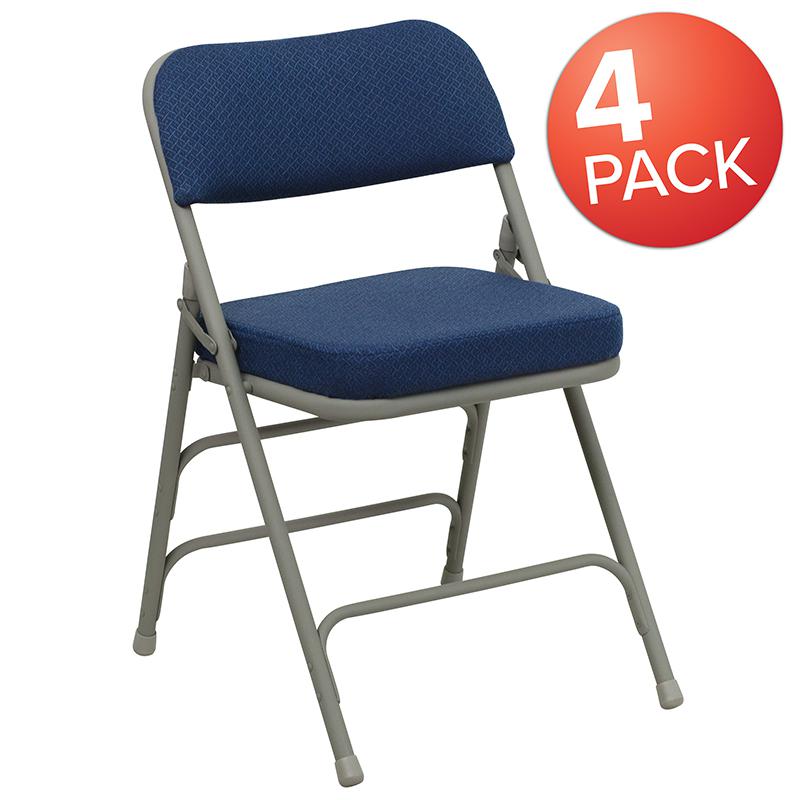 4 Pk. HERCULES Series Premium Curved Triple Braced & Double Hinged Navy Fabric Metal Folding Chair. Picture 1