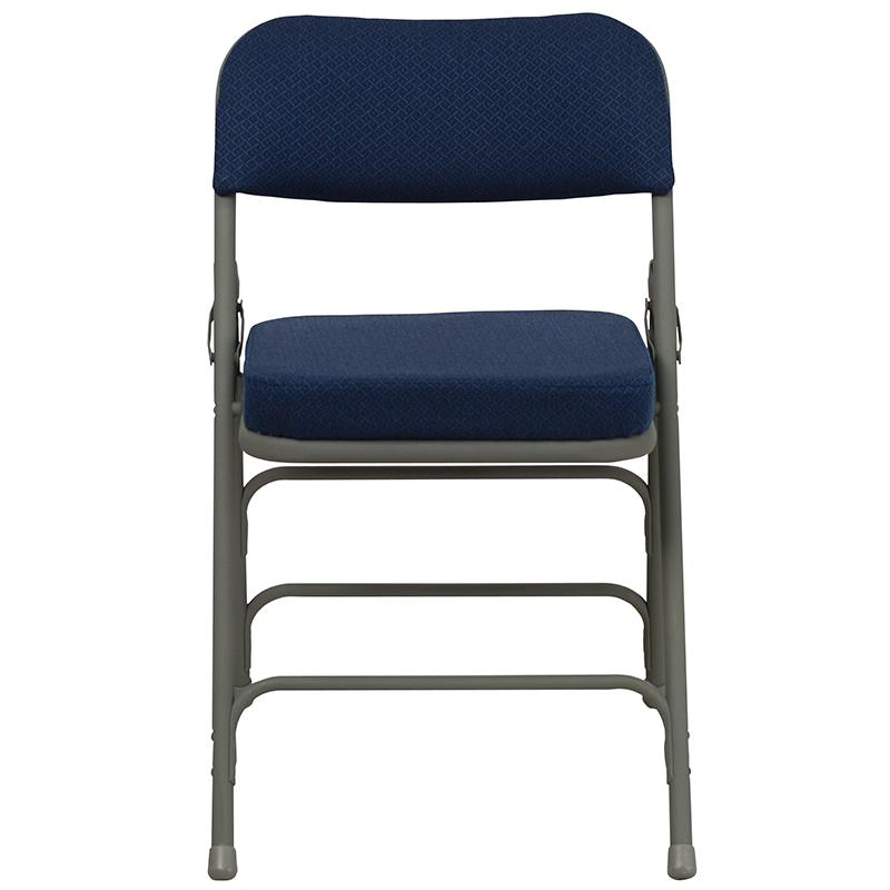 4 Pk. HERCULES Series Premium Curved Triple Braced & Double Hinged Navy Fabric Metal Folding Chair. Picture 4