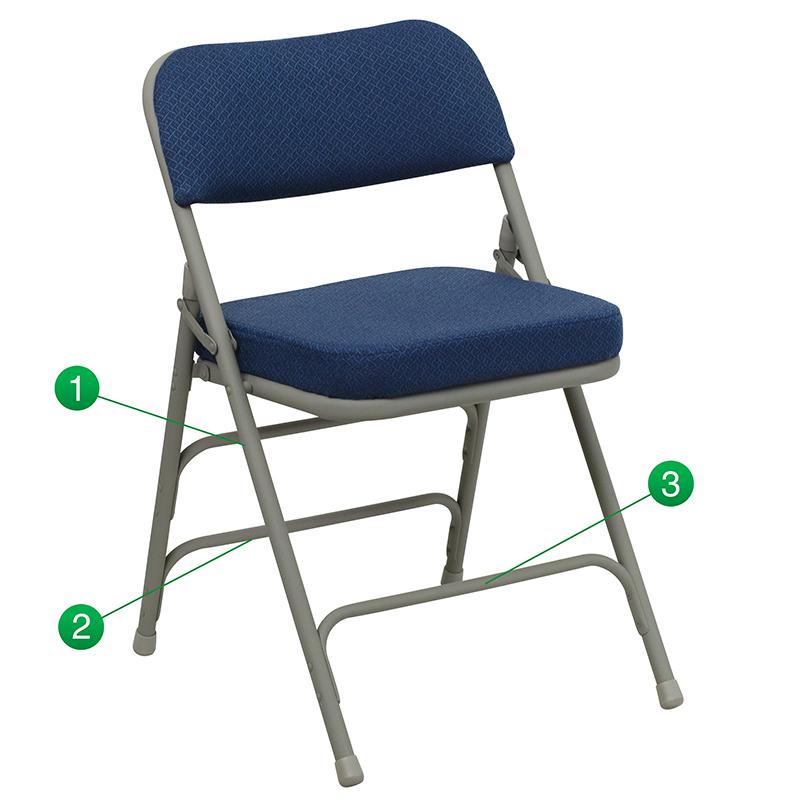 4 Pk. HERCULES Series Premium Curved Triple Braced & Double Hinged Navy Fabric Metal Folding Chair. Picture 5