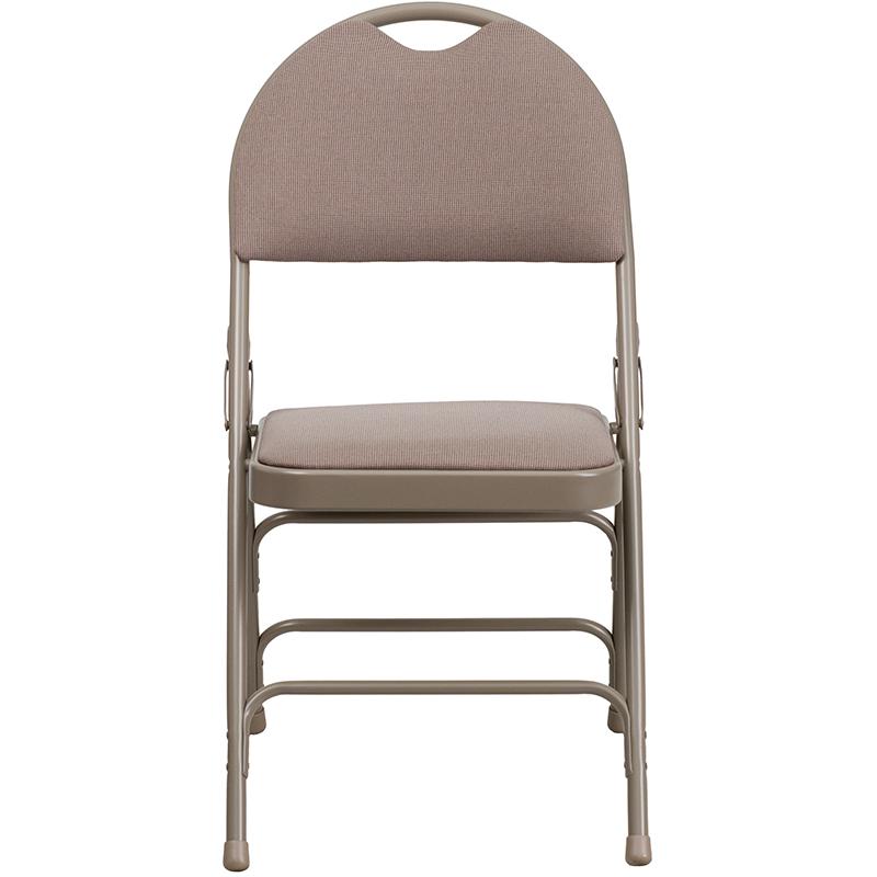 4 Pk. HERCULES Series Ultra-Premium Triple Braced Beige Fabric Metal Folding Chair with Easy-Carry Handle. Picture 4