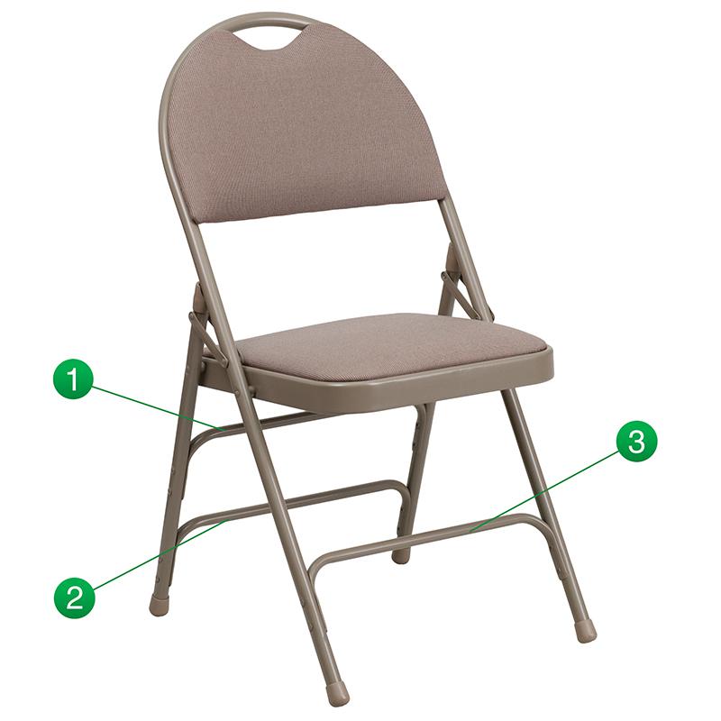 4 Pk. HERCULES Series Ultra-Premium Triple Braced Beige Fabric Metal Folding Chair with Easy-Carry Handle. Picture 5