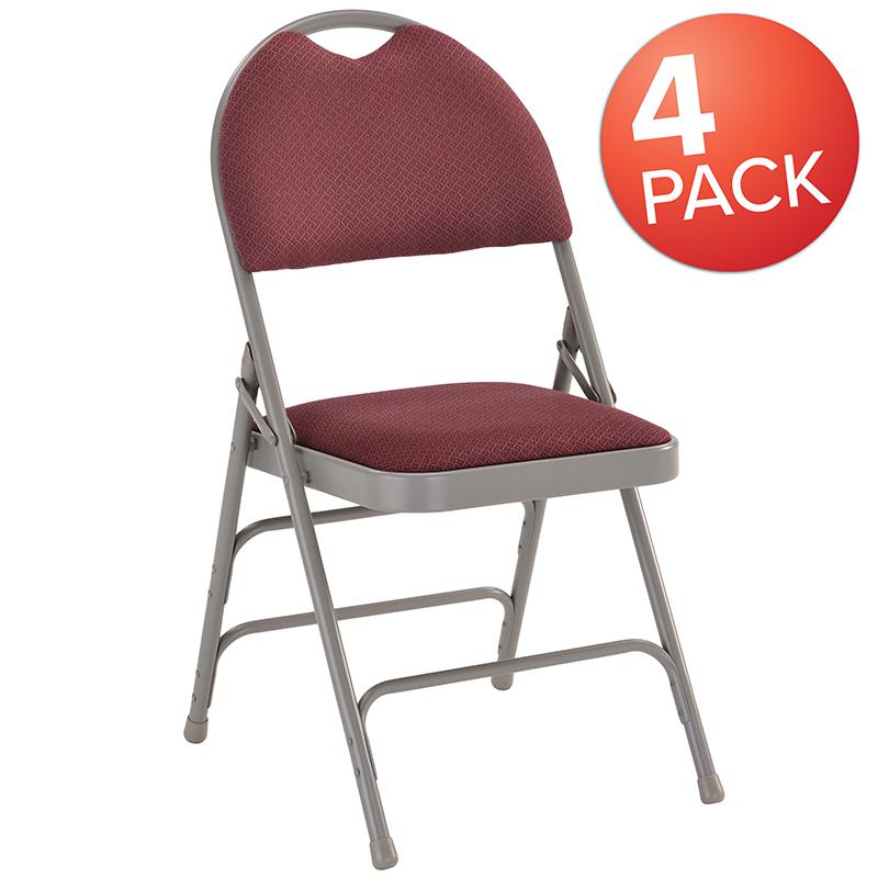 4 Pk. HERCULES Series Ultra-Premium Triple Braced Burgundy Fabric Metal Folding Chair with Easy-Carry Handle. Picture 1