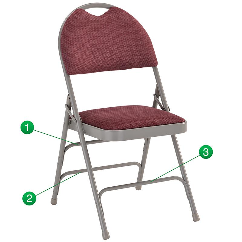 4 Pk. HERCULES Series Ultra-Premium Triple Braced Burgundy Fabric Metal Folding Chair with Easy-Carry Handle. Picture 5
