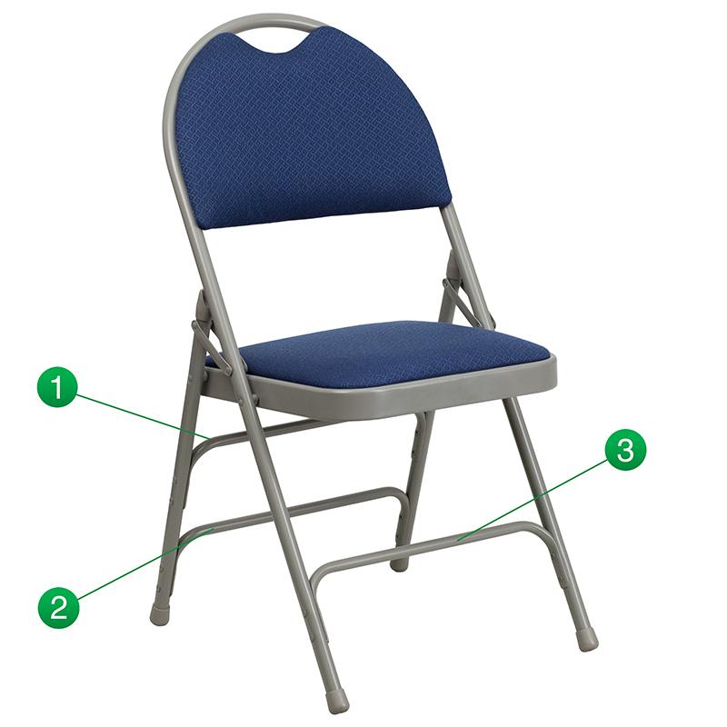 4 Pk. HERCULES Series Ultra-Premium Triple Braced Navy Fabric Metal Folding Chair with Easy-Carry Handle. Picture 5